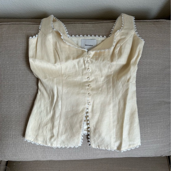 BEST Spring Reformation Viola Linen Top - Sugar Cream Spring French Causal - Picture 6 of 11